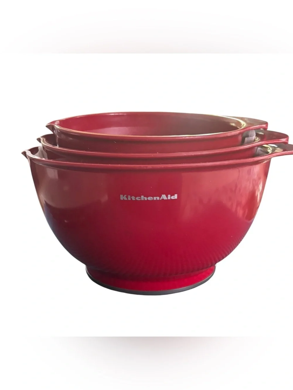 KitchenAide Set of 3 Nesting Bowls Spouts Gripper Bottom Dark Red 2.5~3.5~4.5QT